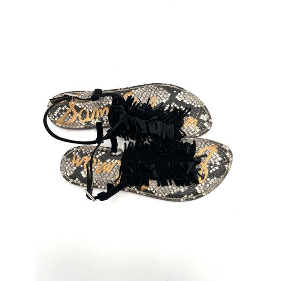 Sam Edelman Gela Black Suede Leather Fringe Sandals Women's Size 8.5 Summer - Picture 12 of 16